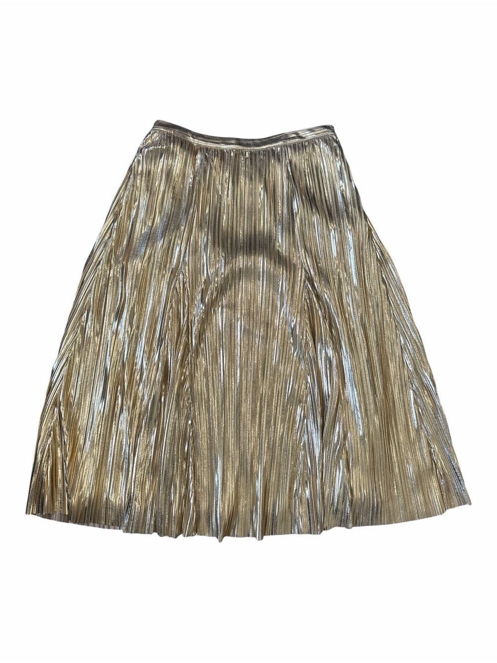 Maeve Anthropologie Gold Metallic Pleated Midi Skirt Size 2 - Picture 2 of 8